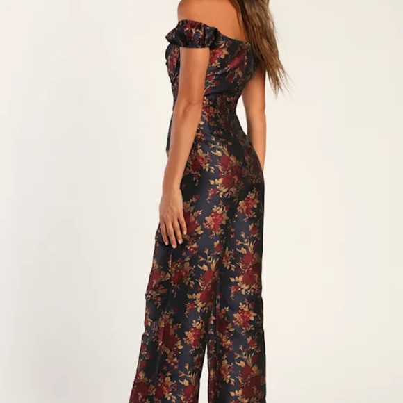 Lulu's Black and Red Floral Off-Shoulder Jumpsuit - Picture 3 of 4